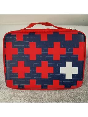 Band-Aid Brand Customizable Red First Aid Kit Bag  zipper closer has a handle